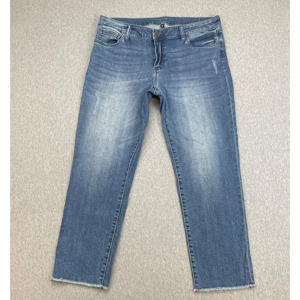 Kut From the Kloth Jeans Womens 12 Blue Cotton Blend Stretch Straight Leg Crop